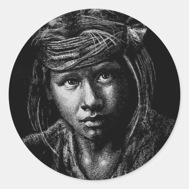 Native American Boy my 2004 drawing postcard Classic Round Sticker (Front)