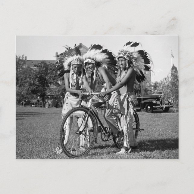 Native American Boys, 1930s Postcard (Front)