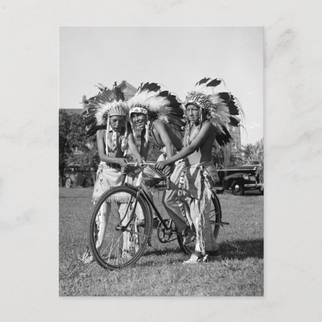 Native American Boys, 1930s Postcard (Front)