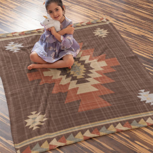 Native American Brown Indian Geometry Pattern Fleece Blanket