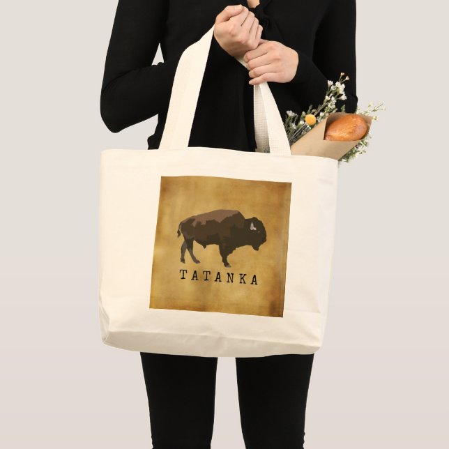 Native American Buffalo | Bison | Tatanka Drawing Large Tote Bag (Front (Product))