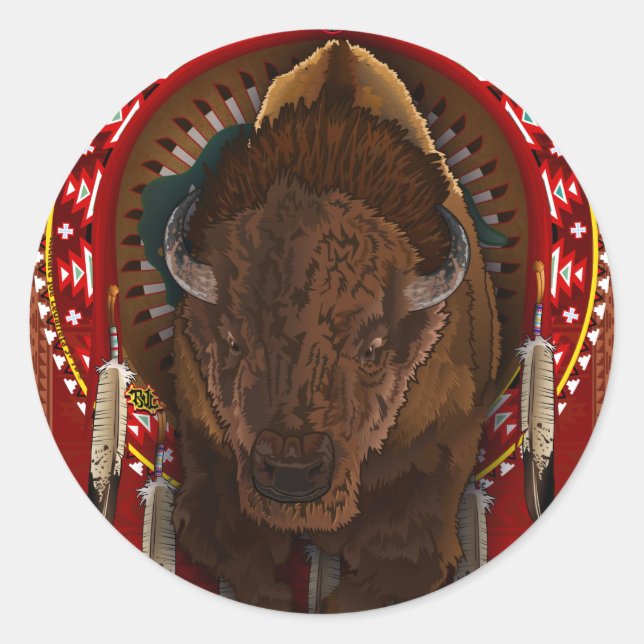 Native American Buffalo design print Classic Round Sticker (Front)