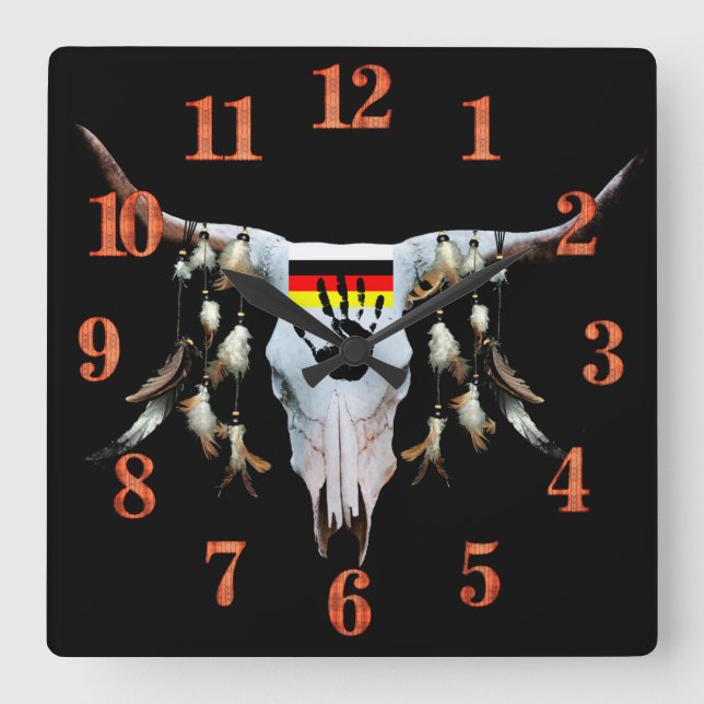 Native American Cattle Head Wall Clock (Front)