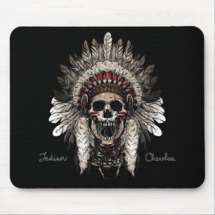 Native American Cherokee Indian Chief Skull Mouse Mat