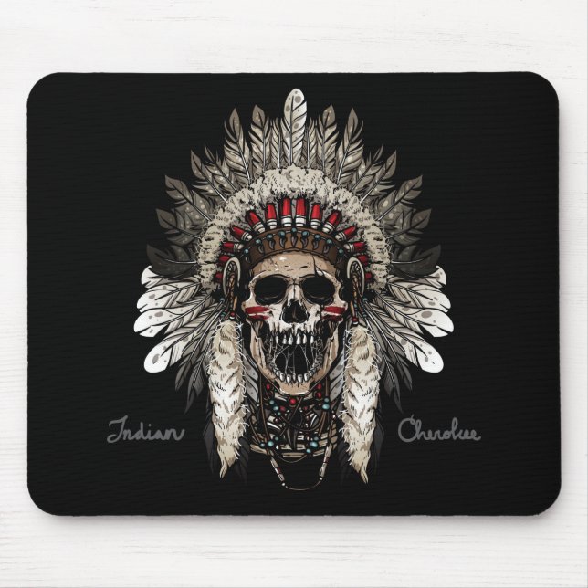 Native American Cherokee Indian Chief Skull Mouse Mat (Front)
