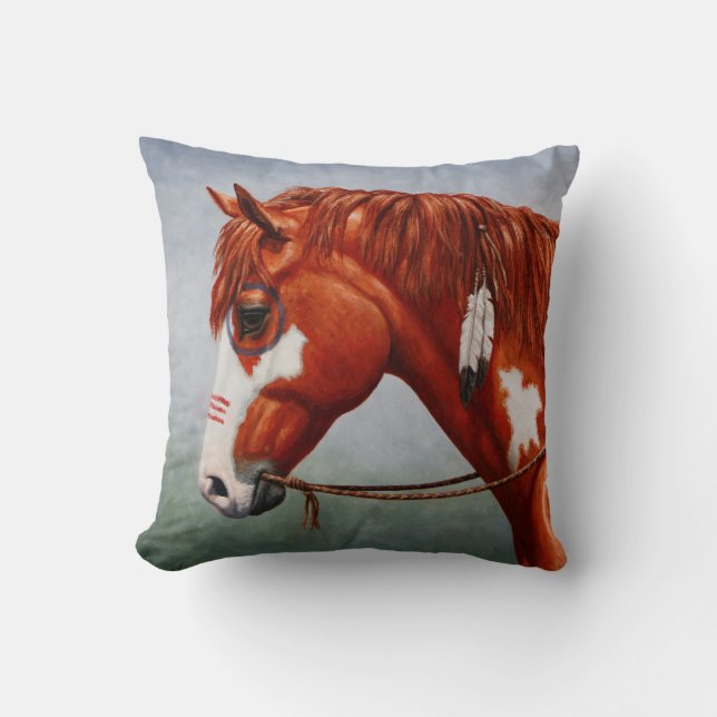Native American Chestnut Pinto War Horse Cushion (Front)