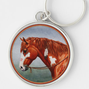 Native American Chestnut Pinto War Horse Key Ring