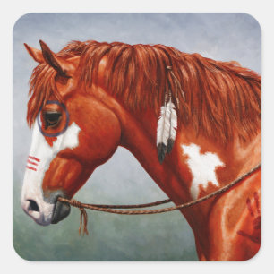 Native American Chestnut Pinto War Horse Square Sticker
