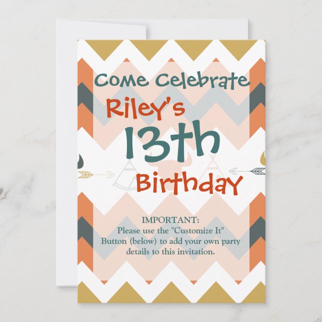 Native American Chevron Teepee Arrow Skulls Invitation (Front)