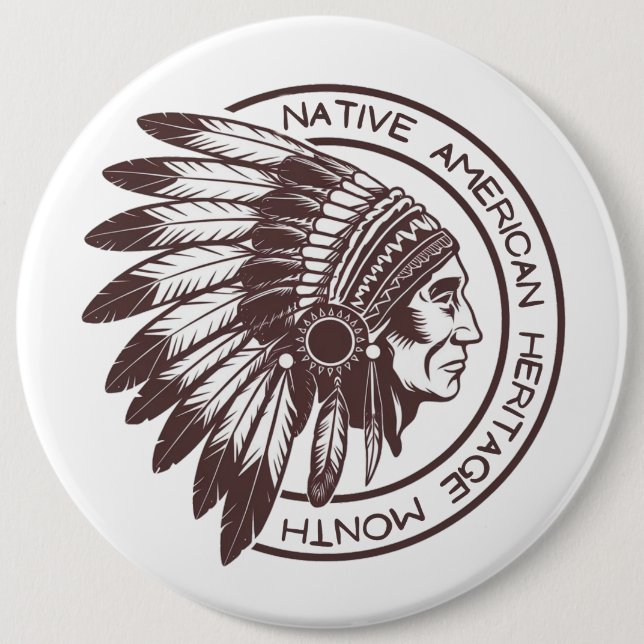 Native American Chief  6 Cm Round Badge (Front)