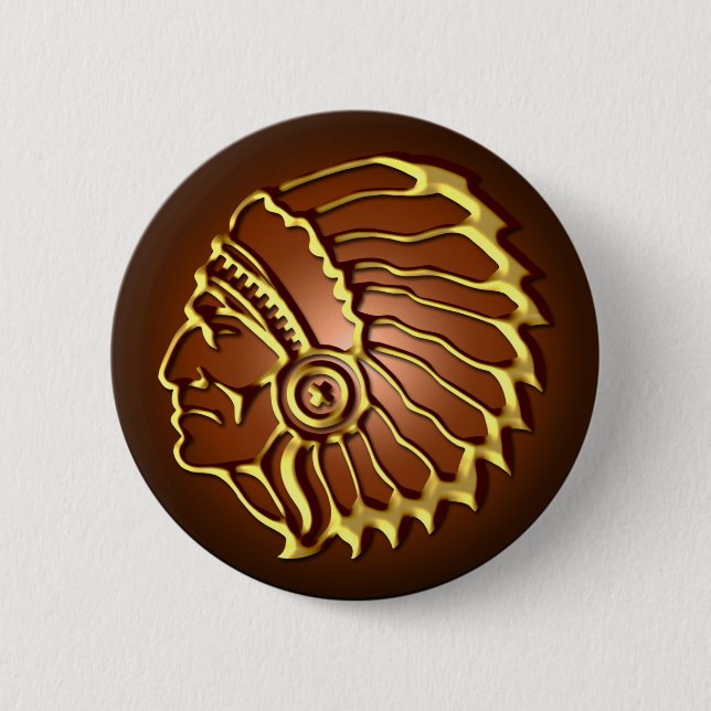 NATIVE AMERICAN CHIEF 6 CM ROUND BADGE (Front)