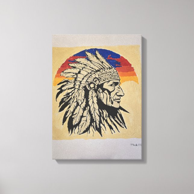 Native American Chief Hand Painted by Mark Elsen Canvas Print (Front)