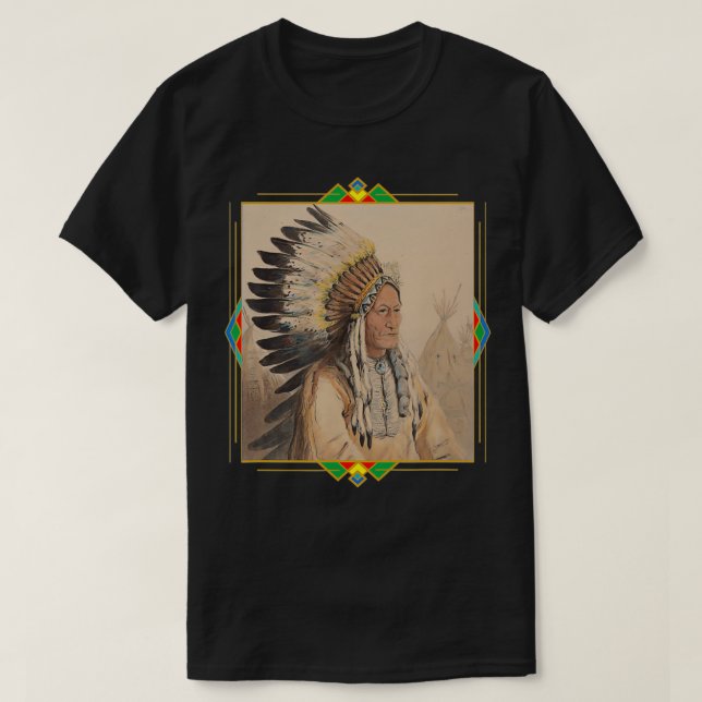 Native American Chief Head Indians Warbonnets Head T-Shirt (Design Front)