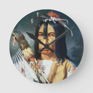 Native American Chief of the Cree people of Canada Round Clock