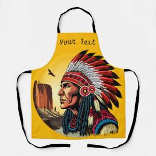 Native American Chief on wild Landscape Sunset Apron