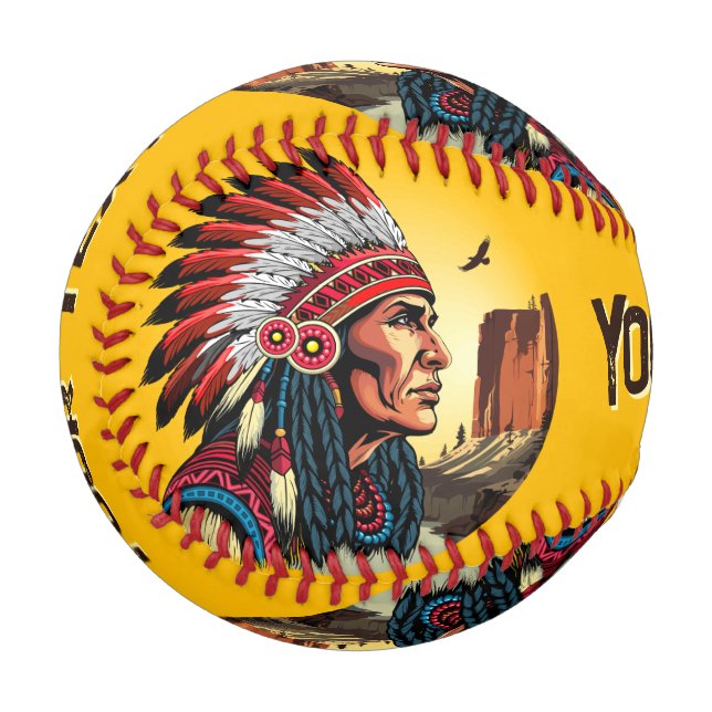 Native American Chief on wild Landscape Sunset Baseball (Front Left)