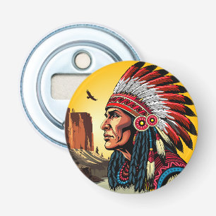 Native American Chief on wild Landscape Sunset Bottle Opener