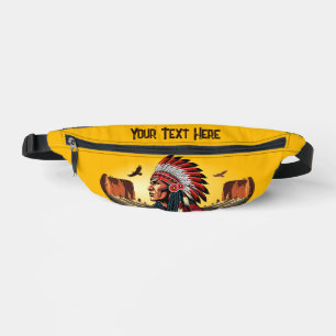 Native American Chief on wild Landscape Sunset Bum Bags