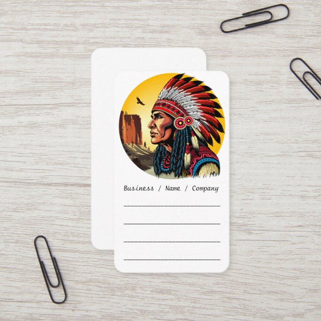 Native American Chief on wild Landscape Sunset Business Card (Front/Back In Situ)