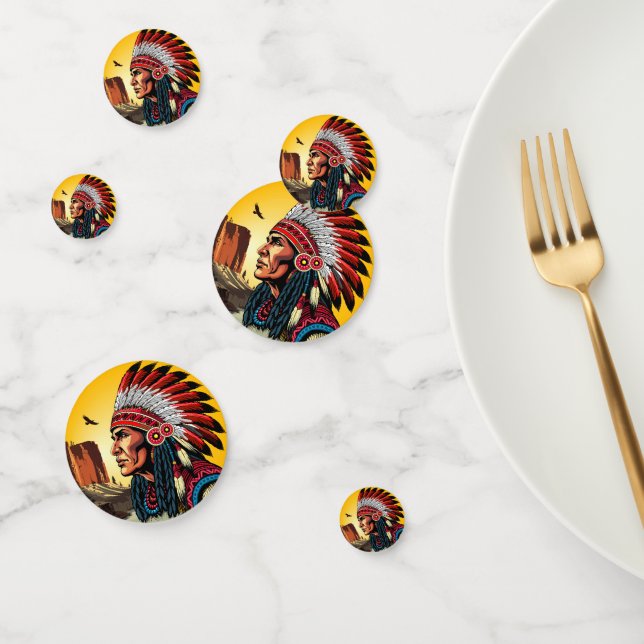 Native American Chief on wild Landscape Sunset Confetti (Group)