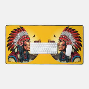 Native American Chief on wild Landscape Sunset Desk Mat