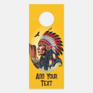 Native American Chief on wild Landscape Sunset Door Hanger