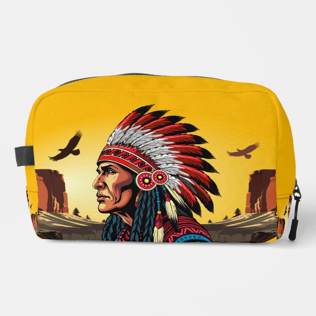 Native American Chief on wild Landscape Sunset Dopp Kit (Front)