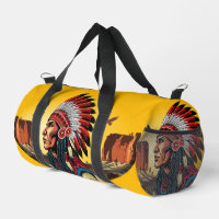 Native American Chief on wild Landscape Sunset