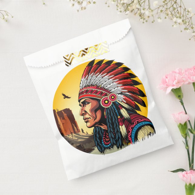 Native American Chief on wild Landscape Sunset Favour Bags (Sealed)