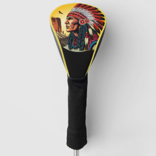 Native American Chief on wild Landscape Sunset Golf Head Cover