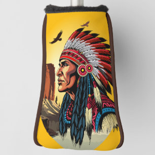Native American Chief on wild Landscape Sunset Golf Head Cover
