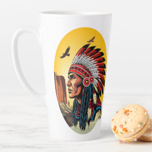 Native American Chief on wild Landscape Sunset Latte Mug
