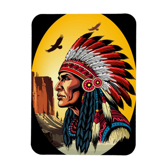 Native American Chief on wild Landscape Sunset Magnet (Vertical)