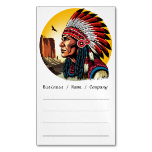 Native American Chief on wild Landscape Sunset Magnetic Business Card