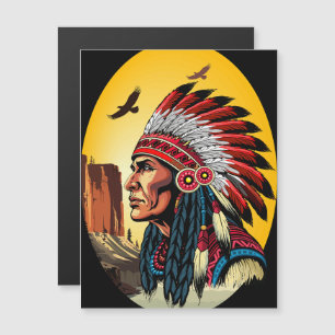 Native American Chief on wild Landscape Sunset Magnetic Invitation