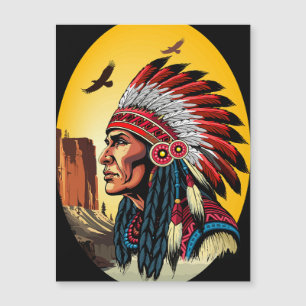 Native American Chief on wild Landscape Sunset Magnetic Invitation