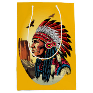 Native American Chief on wild Landscape Sunset Medium Gift Bag