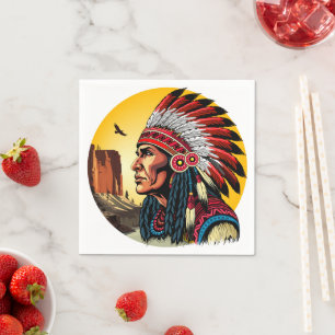 Native American Chief on wild Landscape Sunset Napkin