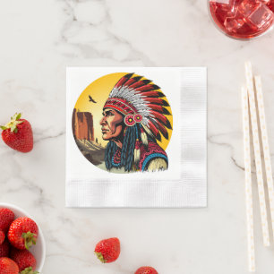 Native American Chief on wild Landscape Sunset Napkin