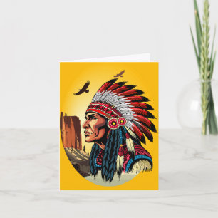 Native American Chief on wild Landscape Sunset Note Card