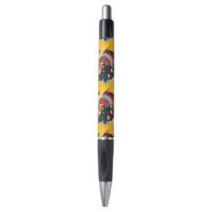 Native American Chief on wild Landscape Sunset Pen