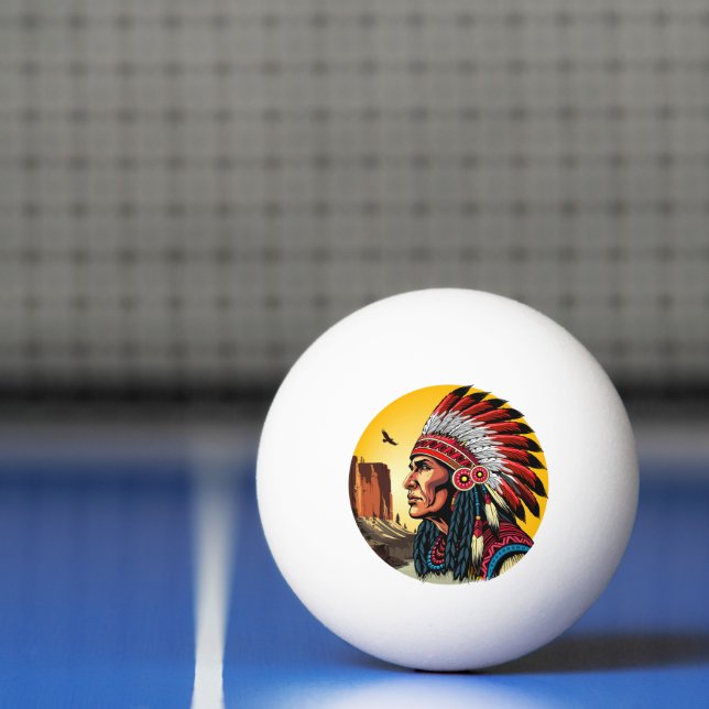 Native American Chief on wild Landscape Sunset Ping Pong Ball (Net)