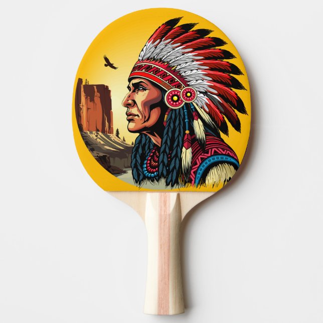 Native American Chief on wild Landscape Sunset Ping Pong Paddle (Front)