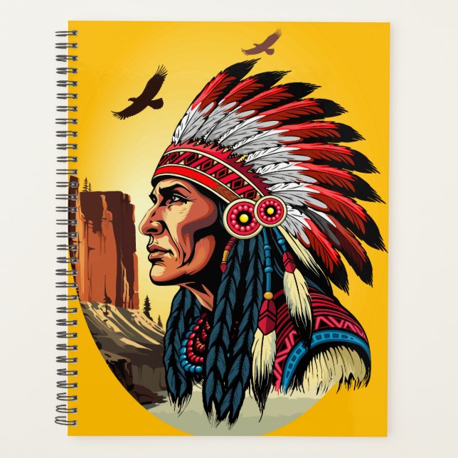 Native American Chief on wild Landscape Sunset Planner (Front)