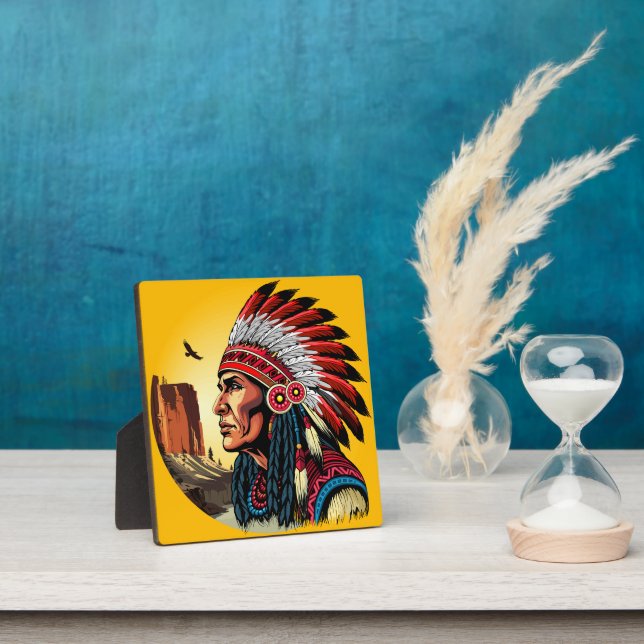 Native American Chief on wild Landscape Sunset Plaque (Insitu)