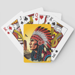 Native American Chief on wild Landscape Sunset Playing Cards