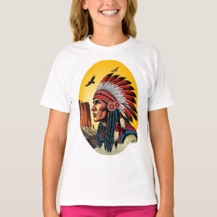 Native American Chief on wild Landscape Sunset T-Shirt