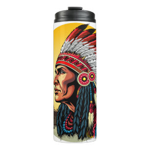 Native American Chief on wild Landscape Sunset Thermal Tumbler