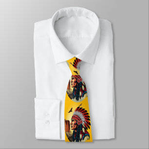 Native American Chief on wild Landscape Sunset Tie