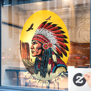 Native American Chief on wild Landscape Sunset Window Cling